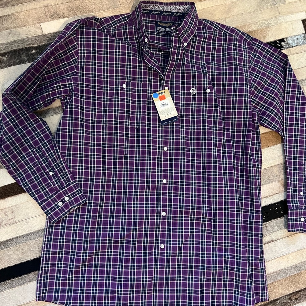 Wrangler Men's Purple Checkered Button Down Shirt 2XLT